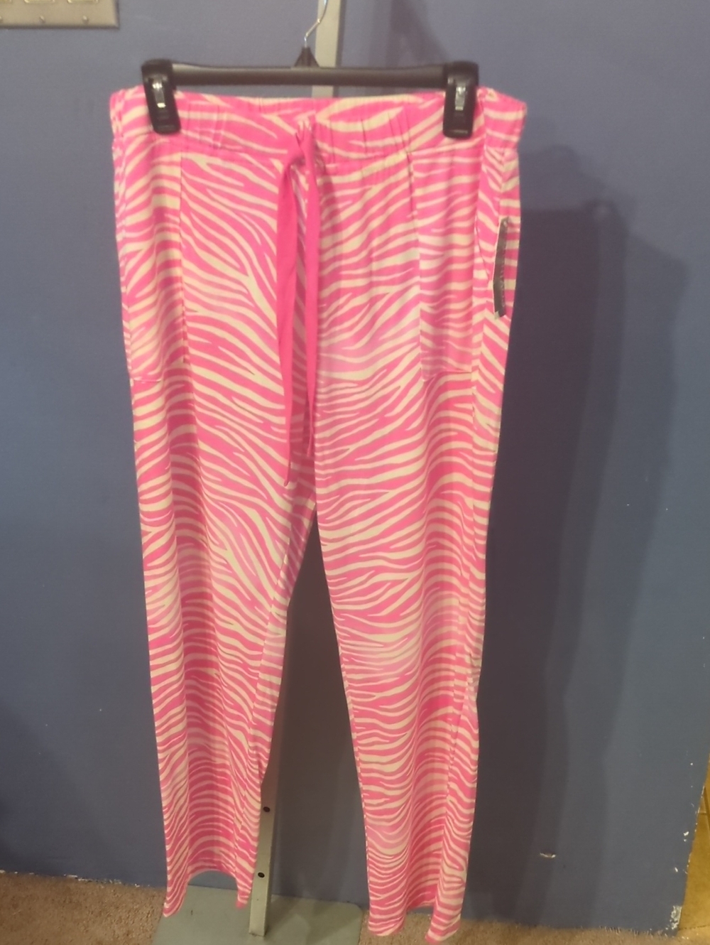 Women's Large Covington Pink Zebra Print Lounge Pants Large Pockets Cotton Blend